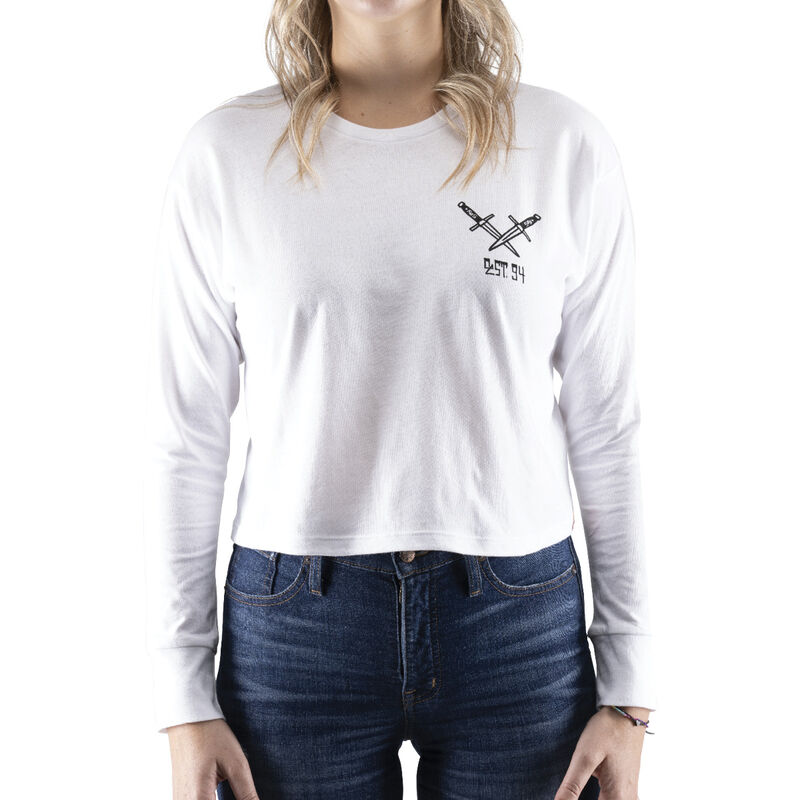 WOMEN'S TROUBLE AHEAD LS TEE, White-, hi-res image number null